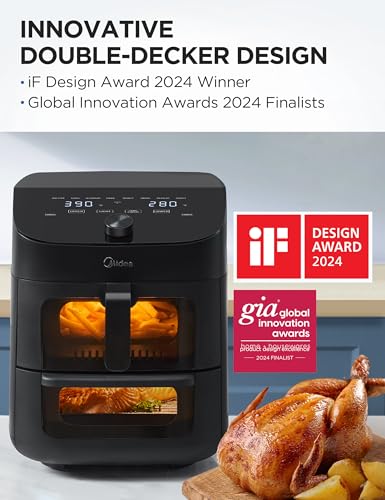 Midea Dual Basket Air Fryer Oven for Family Meals 50+ App Recipes Smart Sync Wi-Fi Connectivity