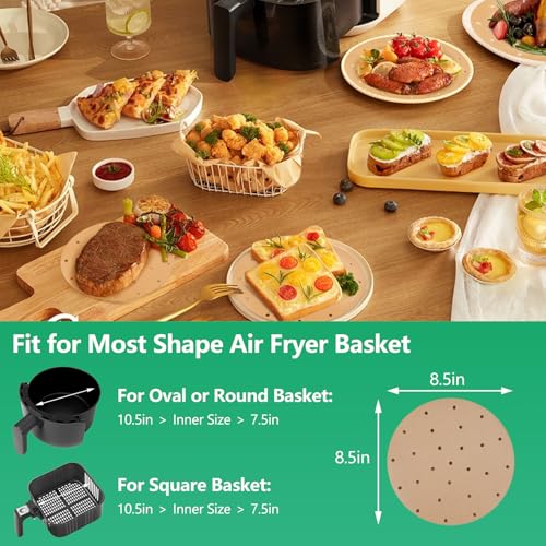 Disposable 200PCS 8.5 Inch Round Air Fryer Liners for 2-5Qt
| Non-Stick Unbleached Baking Paper with Holes Compatible f