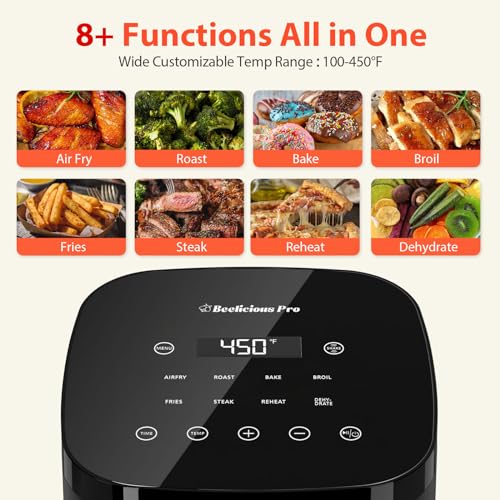 Beelicious 8-in-1 Smart Compact 4QT Air Fryer for 1-3 People
| Flavor-Lock Tech & Shake Reminder 450°F Digital Air Frye