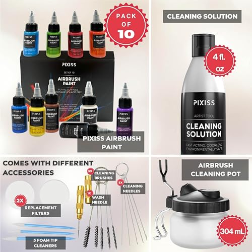 Airbrush Cleaning Kit for Painters - Professional Grade Pot and Glass Cleaner with Holder and Multiple Cleaning Tools
|